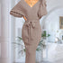 Elegantes Maxi-Strickkleid Damen für den Winter | V-Ausschnitt & Gürtel